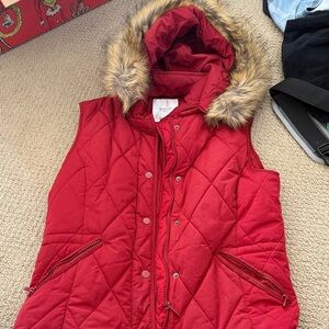 Zara Trafaluc Red Outerwear with Faux Fur Trim